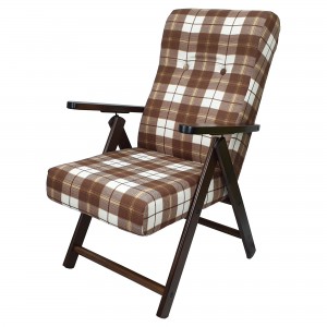 Sedia a sdraio reclinabile in legno abete faggio e resistente cuscino imbottito 100% cotone facilmente ripiegabile marrone scacchi Molisana Totò Piccinni