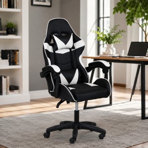 Vista ambientata Sedia gaming in Similpelle colore Bianco girevole reclinabile ed ergonomica modello Gaming Totò Piccini