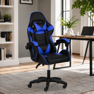 Vista ambientata Sedia gaming in Similpelle colore Blu girevole reclinabile ed ergonomica modello Gaming Totò Piccini