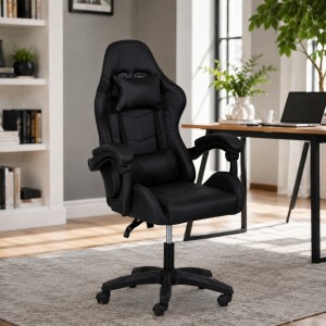 Vista ambientata Sedia gaming in Similpelle colore Nera girevole reclinabile ed ergonomica modello Gaming Totò Piccini