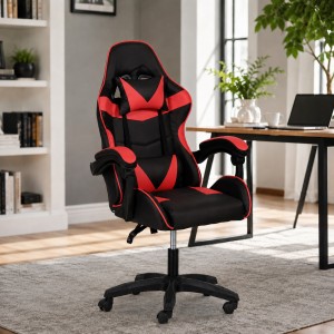 Vista ambientata Sedia gaming in Similpelle colore Rosso girevole reclinabile ed ergonomica modello Gaming Totò Piccini