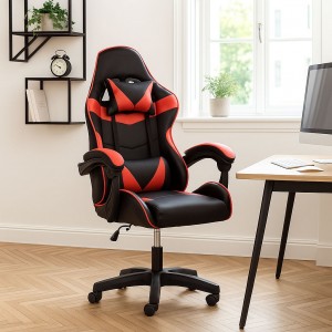 Vista ambientata Sedia gaming in Similpelle colore Rosso girevole reclinabile ed ergonomica modello Gaming Totò Piccini