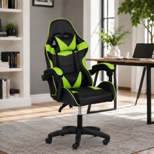 Vista ambientata Sedia gaming in Similpelle colore Verde girevole reclinabile ed ergonomica modello Gaming Totò Piccini