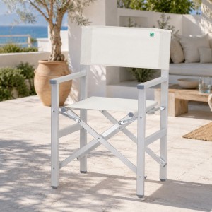 Vista ambientata Sedia regista Pieghevoli in Alluminio colore Beige modello Salento Totò Piccinni
