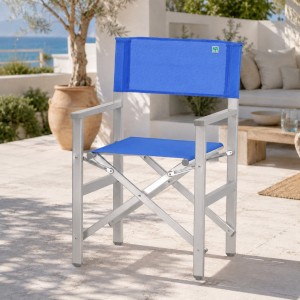Vista ambientata Sedia regista Pieghevoli in Alluminio colore Blu modello Salento Totò Piccinni
