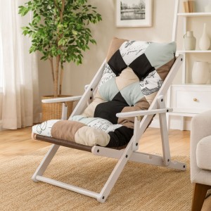 Vista ambientata poltrona sedia sdraio harmony relax in legno pieghevole con 3 posizioni patchwork elegant Totò Piccinni