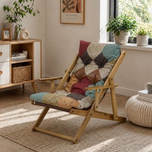Vista ambientata poltrona sedia sdraio harmony relax in legno pieghevole con 3 posizioni Patchwork Touch