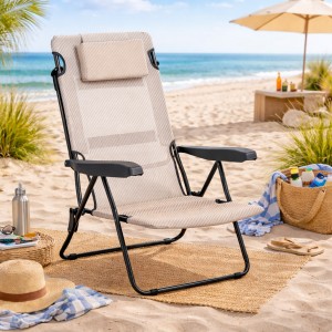 Vista ambientata Sdraio colore Arancione Melange con braccioli e cuscino in Textilene modello Marina Totò Piccinni