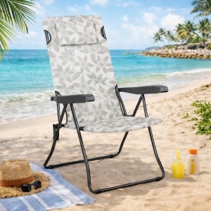 Vista ambientata Sdraio colore "Grigio Floreale" con braccioli e cuscino in Textilene modello Lipbul Totò Piccinni