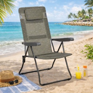 Vista ambientata Sdraio colore "Grigio Orizzontale" con braccioli e cuscino in Textilene modello Lipbul Totò Piccinni