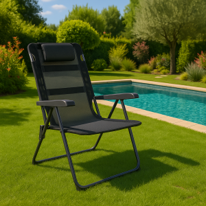 Vista ambientata Sdraio colore Nero con braccioli e cuscino in Textilene modello Lipbul Totò Piccinni