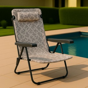 Vista ambientata Sdraio colore Tortora Floreale con braccioli e cuscino in Textilene modello Marina Totò Piccinni