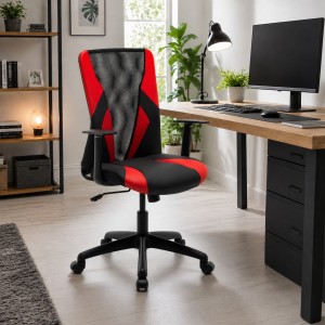 Vista ambientata Sedia ufficio ergonomica colore Rosso girevole con altezza regolabile modello Team Totò Piccinni