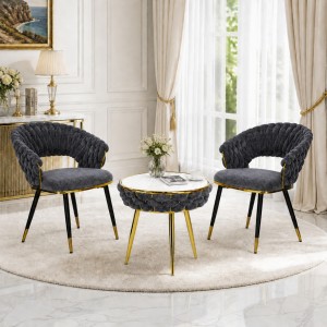 Set tavolino 2 poltroncine vellutato imbottito colore Grigio con finiture nero e oro modello Royal B Totò Piccinni