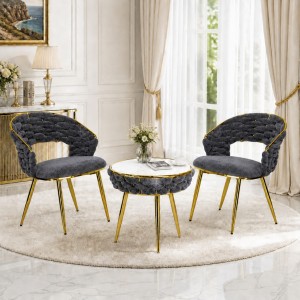 Vista ambientata Set tavolino 2 poltroncine vellutato imbottito colore Grigio finitura in oro modello Royal C Totò Piccinni