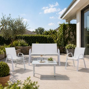 Vista ambientata Salotto da giardino in metallo colore Bianco modello Marsiglia Totò Piccinni