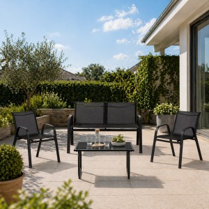 Vista ambientata Salotto da giardino in metallo colore Nero modello Marsiglia Totò Piccinni