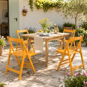 Vista ambientata set 4 sedie in legno di alta qualità pieghevoli colore Blu Totò Piccinni
