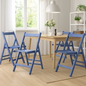 Vista ambientata set 4 sedie in legno di alta qualità pieghevoli colore Blu Totò Piccinni
