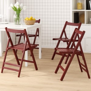 Vista ambientata set 4 sedie in legno di alta qualità pieghevoli colore Ciliegio Granata Totò Piccinni