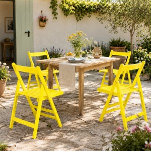 Vista ambientata set 4 sedie in legno di alta qualità pieghevoli colore Giallo Totò Piccinni