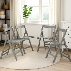 Vista ambientata set 4 sedie in legno di alta qualità pieghevoli colore Grigio Totò Piccinni