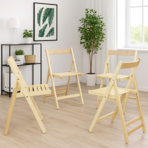 Vista ambientata set 4 sedie in legno di alta qualità pieghevoli colore Naturale Totò Piccinni