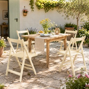 Vista ambientata set 4 sedie in legno di alta qualità pieghevoli colore Naturale Totò Piccinni