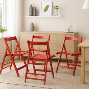 Vista ambientata set 4 sedie in legno di alta qualità pieghevoli colore Rosso Totò Piccinni