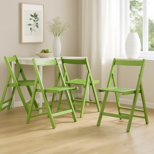 Vista ambientata set 4 sedie in legno di alta qualità pieghevoli colore Verde Totò Piccinni