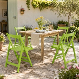 Vista ambientata set 4 sedie in legno di alta qualità pieghevoli colore Verde Totò Piccinni