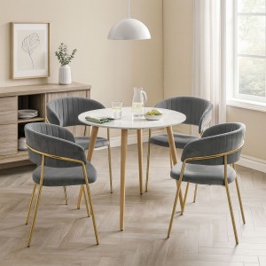 Vista ambientata Poltroncina in Velluto colore Grigio con struttura e gambe in metallo