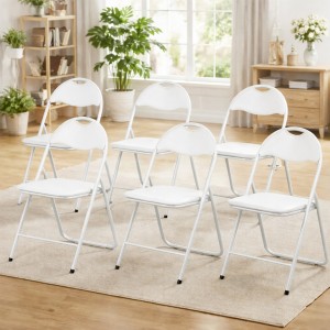 Vista ambientata set 6 sedie pieghevoli salvaspazio Imbottite Totò Piccinni bianche