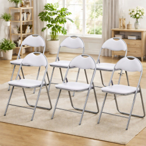 Vista ambientata set 6 sedie pieghevoli salvaspazio Imbottite Totò Piccinni bianche