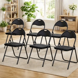 Vista ambientata set 6 sedie pieghevoli salvaspazio Imbottite colore "black/nero geometric" Totò Piccinni