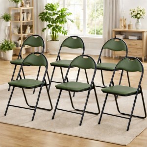 Vista ambientata set 6 sedie pieghevoli salvaspazio Imbottite colore "black/verde felce" Totò Piccinni