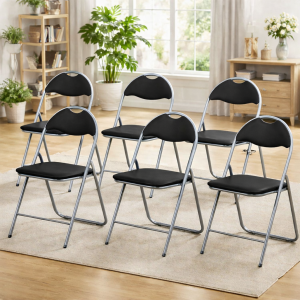 Vista ambientata set 6 sedie pieghevoli salvaspazio Imbottite Totò Piccinni nero grigio