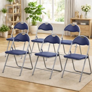 Vista ambientata set 6 sedie pieghevoli salvaspazio Imbottite Totò Piccinni blu