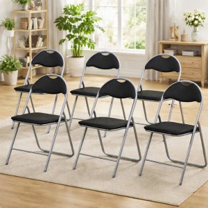 Vista ambientata set 6 sedie pieghevoli salvaspazio colore "silver/nero geometric" Imbottite Totò Piccinni