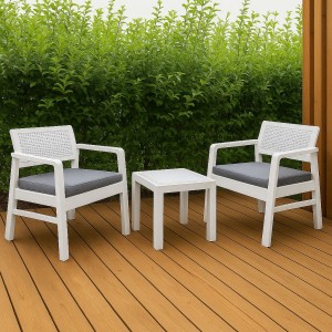 Vista ambientata Set da giardino in Polipropilene colore Bianco con cuscini modello Kraka Totò Piccinni