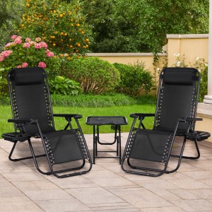 Vista ambientata Set bistrot 2 sedie sdraio e tavolino in textilene colore Nero modello Gravity Totò Piccinni