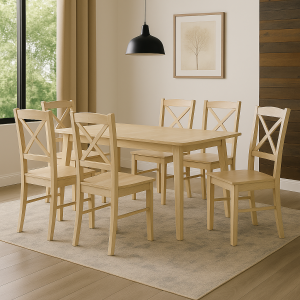 set tavolo in legno ester allungabile e 6 sedie in legno creta rovere naturale 