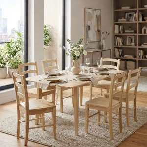 set tavolino in legno allungabile ester 120/160 con 6 sedia veneta rovere naturale