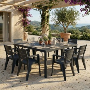 Vista ambientata Set da pranzo in polipropilene colore con tavolo King Double e 8 Poltrone Emma Totò Piccinni