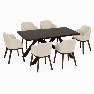 Set Pranzo in legno massello tavolo Etna 150 cm con 6 poltroncineTevere Totò Piccinni