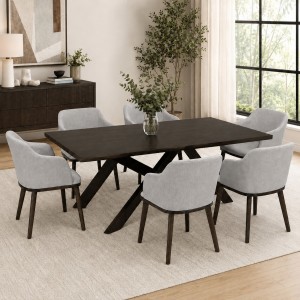 Vista ambientata Set da pranzo in legno massello con tavolo Etna 180 cm e poltroncine Tevere grigio Totò Piccinni