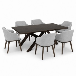 Set da pranzo in legno massello con tavolo Etna 180 cm e poltroncine Tevere Totò Piccinni