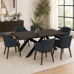 Vista ambientata Set da pranzo in legno massello con tavolo Etna 180 cm e poltroncine Tevere nero Totò Piccinni