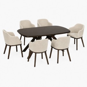 Set pranzo in legno massello con tavolo lipari 150 cm e 6 poltroncina tevere totò piccinni
