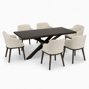 Set da pranzo in legno massello con tavolo Panarea 180 cm e poltroncine Tevere Totò Piccinni